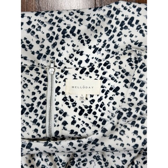 NEW Melloday Womens L Blouse top Black White Gray Stretch Zip Back Short Sleeves - Picture 9 of 10